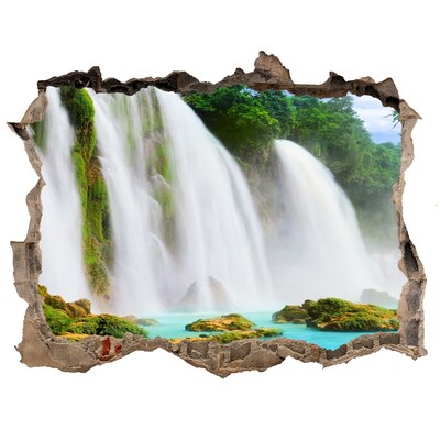 3D wall hole wallpaper Waterfalls in Paradise