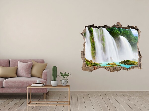 3D wall hole wallpaper Waterfalls in Paradise