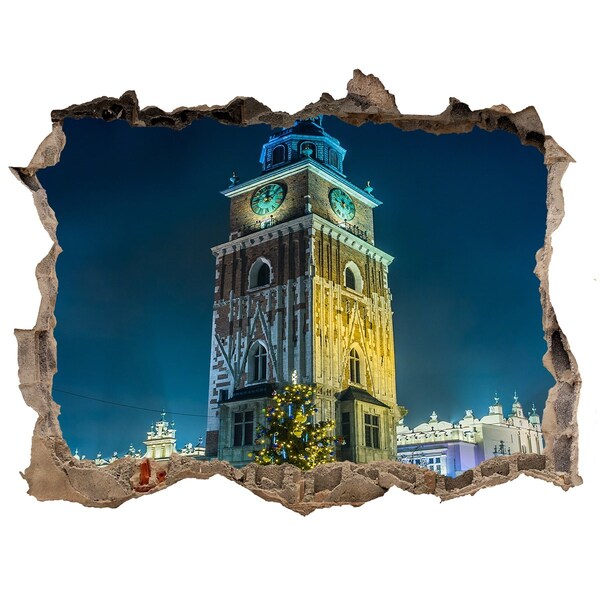 Hole wall sticker Clock Tower in Krakow