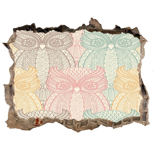 Hole in the wall decal Winged owls against a stone background