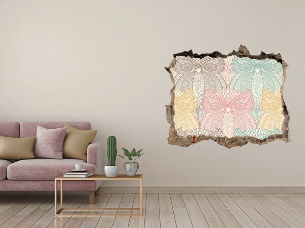 Hole in the wall decal Winged owls against a stone background