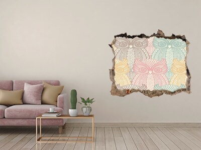 Hole in the wall decal Winged owls against a stone background
