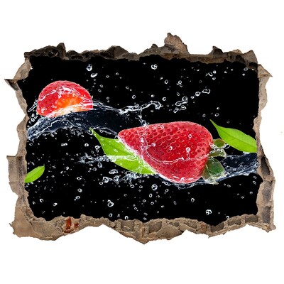 3D wall hole Strawberries and water