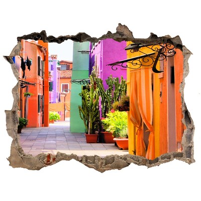 3D wall hole wallpaper Colorful streets