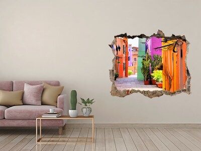 3D wall hole wallpaper A colorful street in Mexico