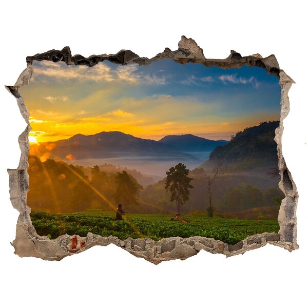 Hole in the wall sticker Sunset in the mountains