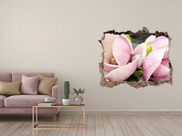 3D wall hole wallpaper Magnolia flowers through a hole in the wall
