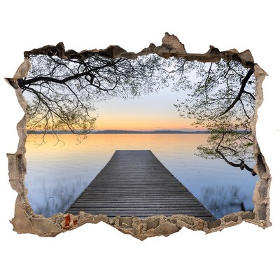 Hole in the wall decal Sunset over the lake