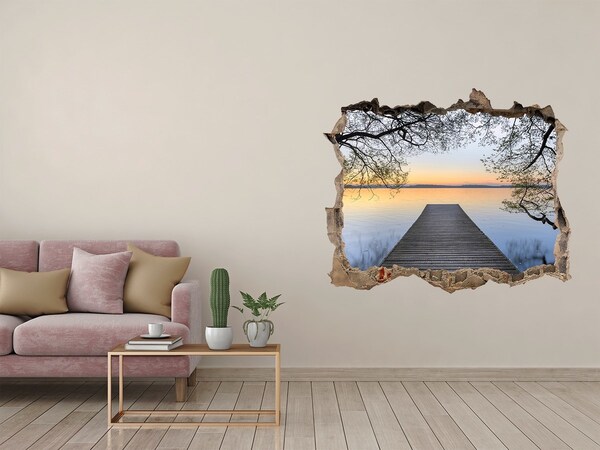 Hole in the wall decal Sunset over the lake