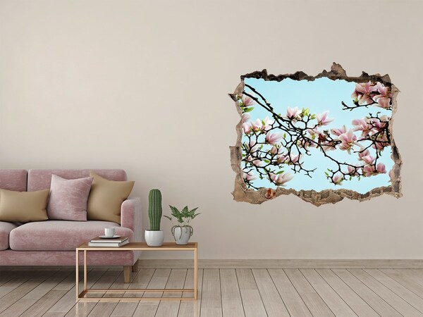Hole wall sticker Spring magnolias in a blue sky