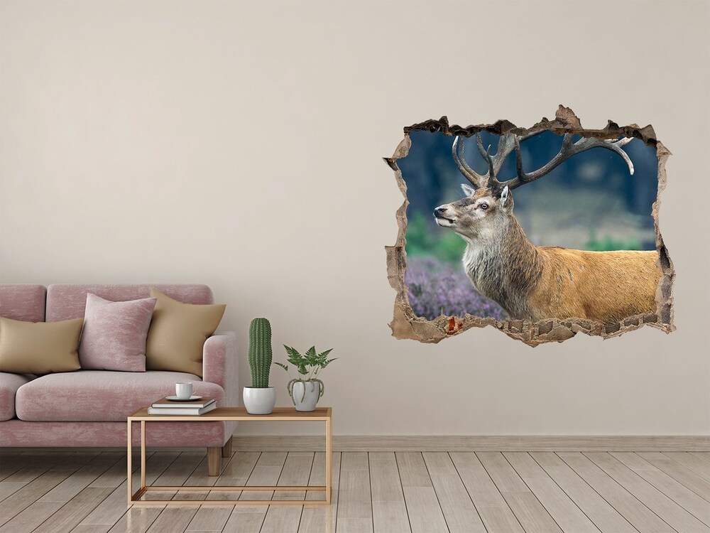 Hole in the wall sticker Deer among lavender