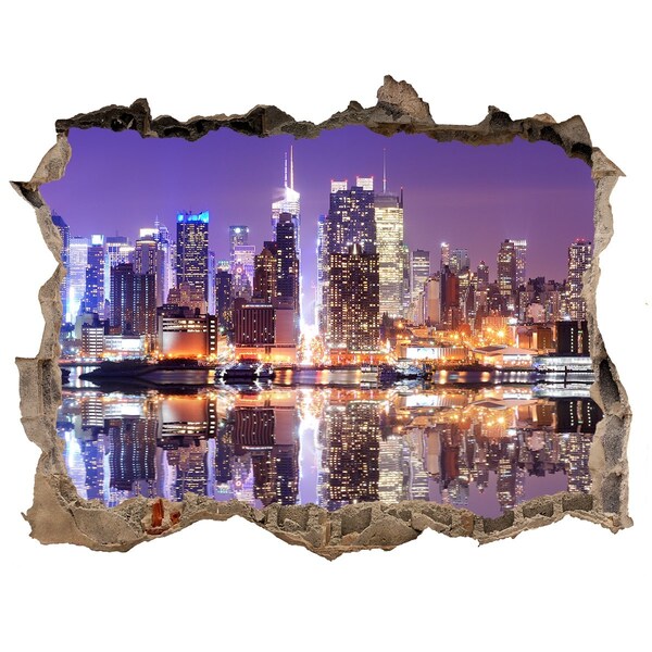 3D wall hole wallpaper New York at night