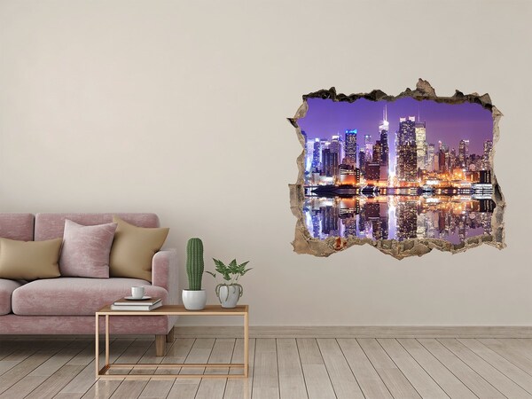 3D wall hole wallpaper New York at night