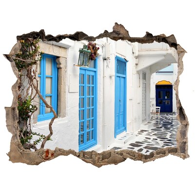 3D wall hole wallpaper The charming streets of Greece