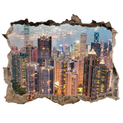 Hole in the wall decal View of Hong Kong at night