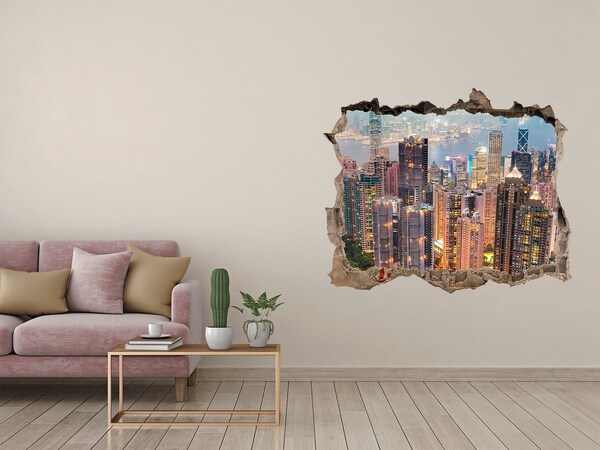 Hole in the wall decal View of Hong Kong at night
