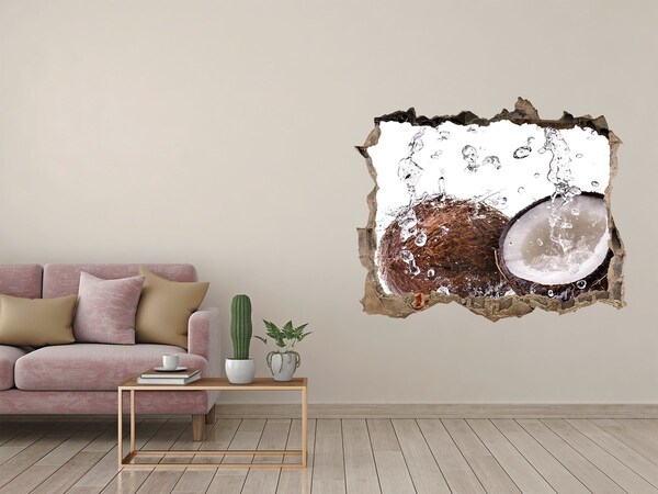 3D wall hole wallpaper Coconut Oasis with a Waterfall