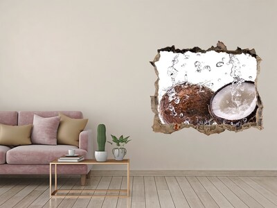 3D wall hole wallpaper Coconut Oasis with a Waterfall