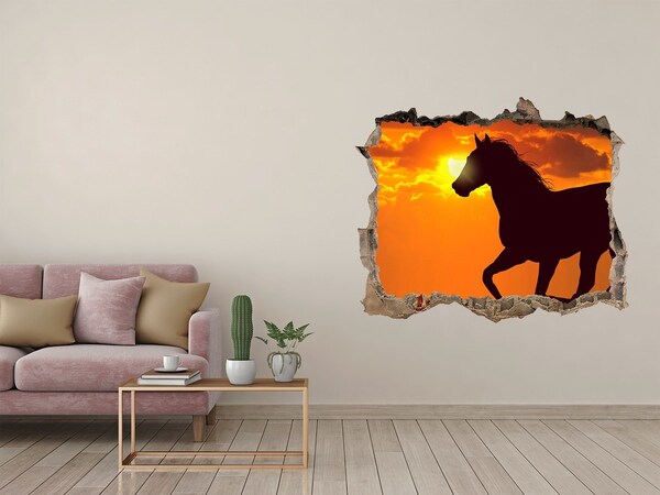 Hole wall sticker Horse at sunset