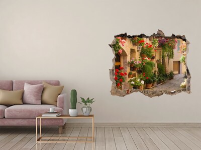 Hole in the wall sticker A charming street with flowers