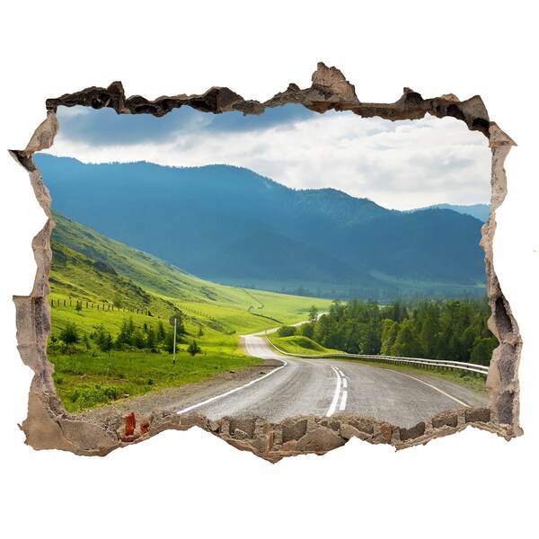 Hole wall sticker A picturesque road in the mountains