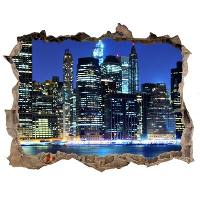 Hole in the wall decal New York skyline at night