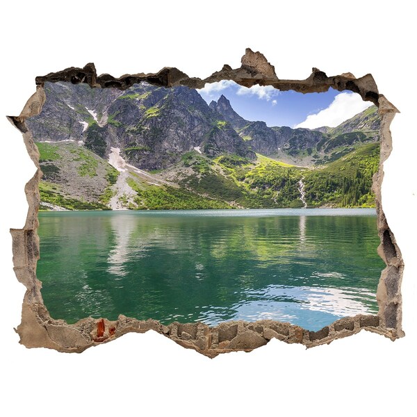 3D wall hole Mountain lake in the valley