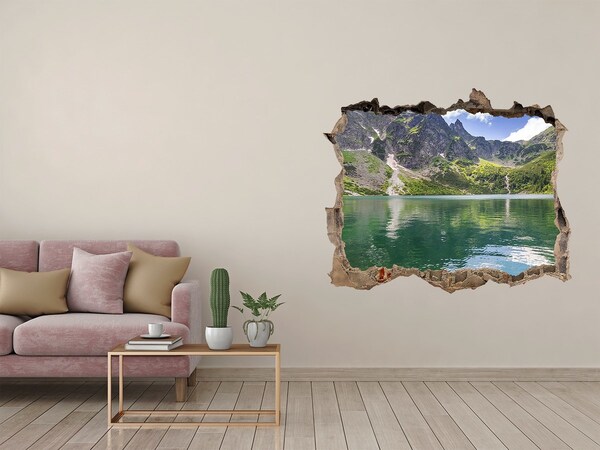 3D wall hole Mountain lake in the valley