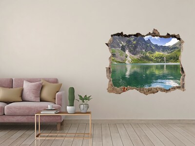 3D wall hole Mountain lake in the valley