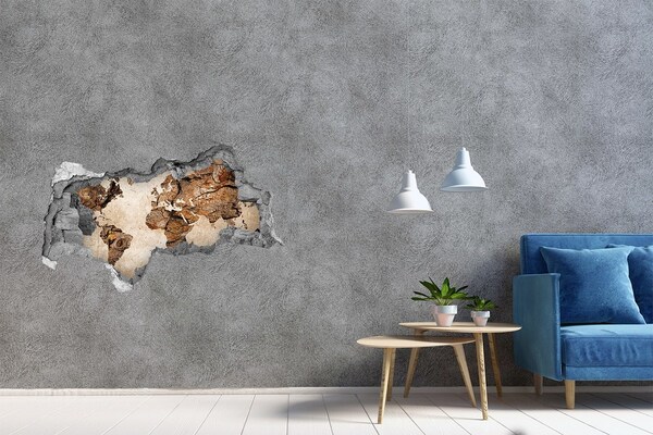 Hole wall sticker A damaged wall with a world map