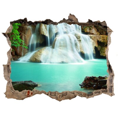 Hole wall sticker A waterfall in a tropical paradise