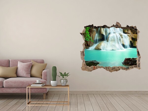 Hole wall sticker A waterfall in a tropical paradise