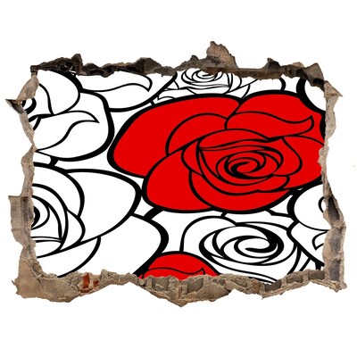 Hole wall sticker Red roses in a hole in the wall