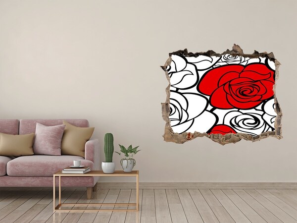 Hole wall sticker Red roses in a hole in the wall
