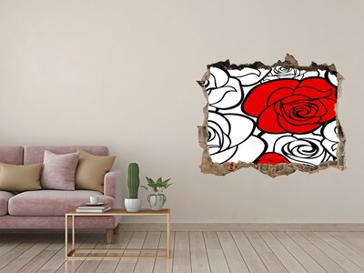 Hole wall sticker Red roses in a hole in the wall