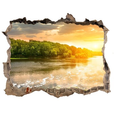 3D wall hole Sunset over the river