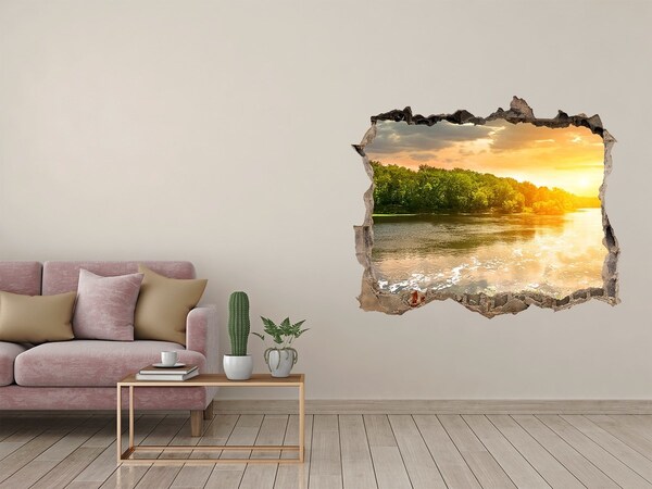 3D wall hole Twilight on the river