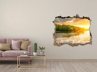 3D wall hole Sunset over the river