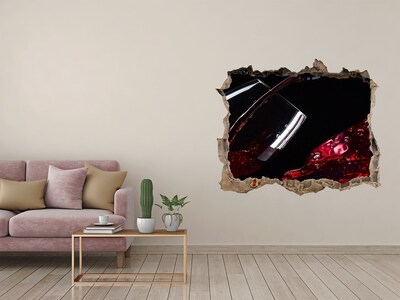 3D wall hole wallpaper Red wine in a broken wall