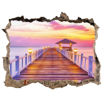 Hole wall sticker Sunset over the pier
