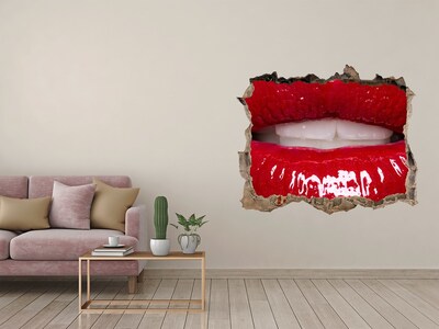 Hole wall sticker Red lips in a hole in the wall