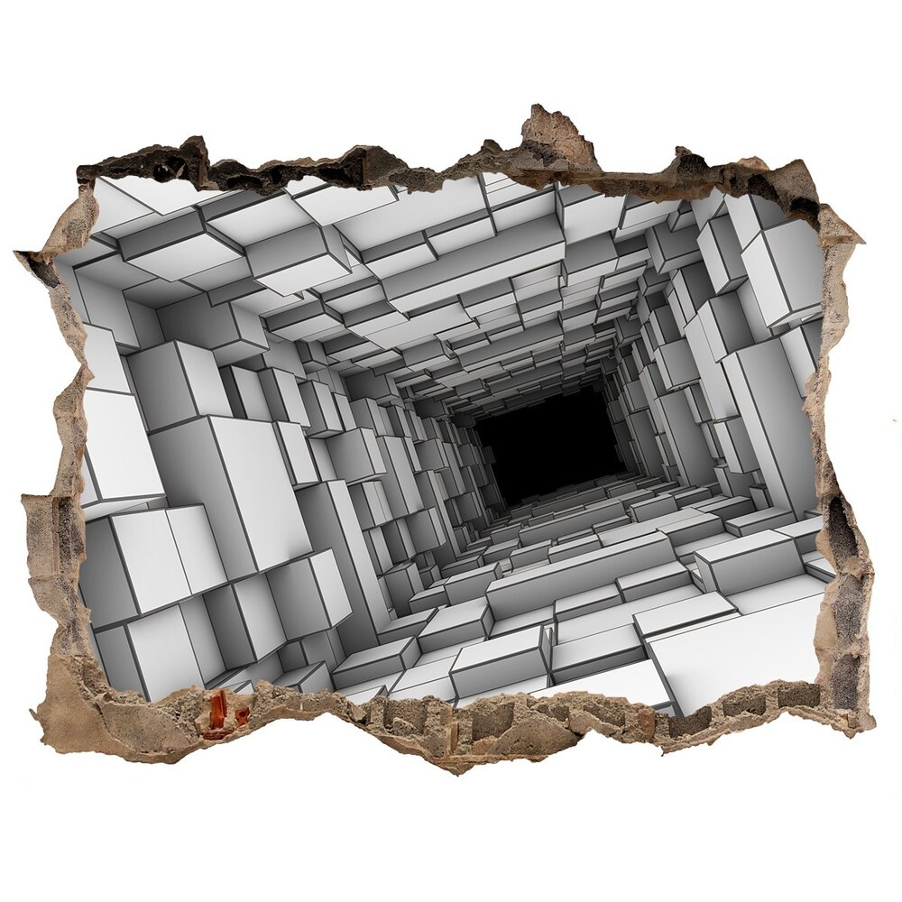 Hole in the wall sticker Tunnel from cubes