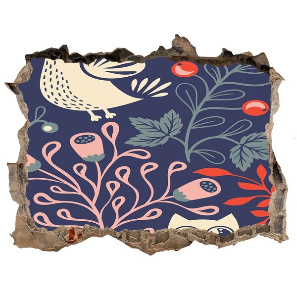 Hole in the wall sticker Floral pattern with owls