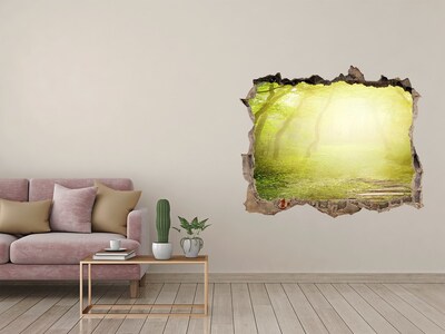 3D wall hole wallpaper Green forest in the sun's rays