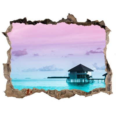 3D wall hole wallpaper A tropical oasis by the water
