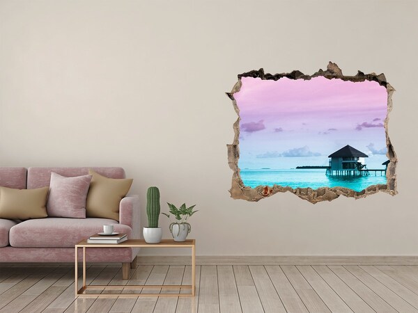3D wall hole wallpaper A tropical oasis by the water