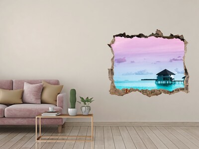3D wall hole wallpaper A tropical oasis by the water