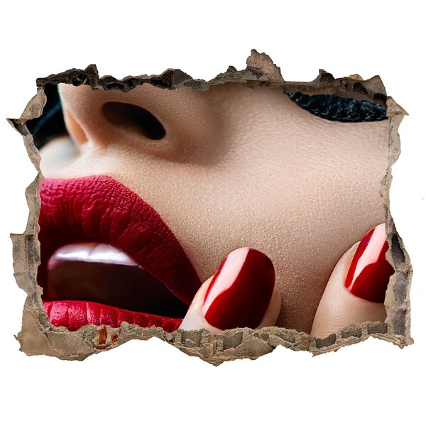 Hole in the wall decal Sensual woman with red lips