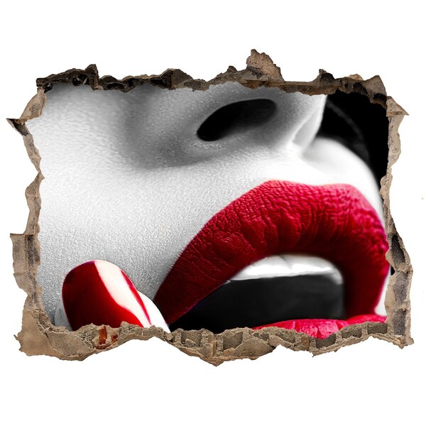 3D wall hole wallpaper Sensual Lips in Concrete