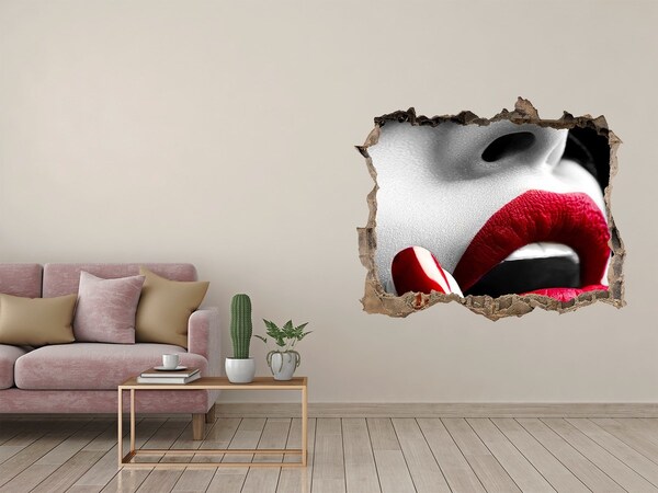 3D wall hole wallpaper Sensual Lips in Concrete